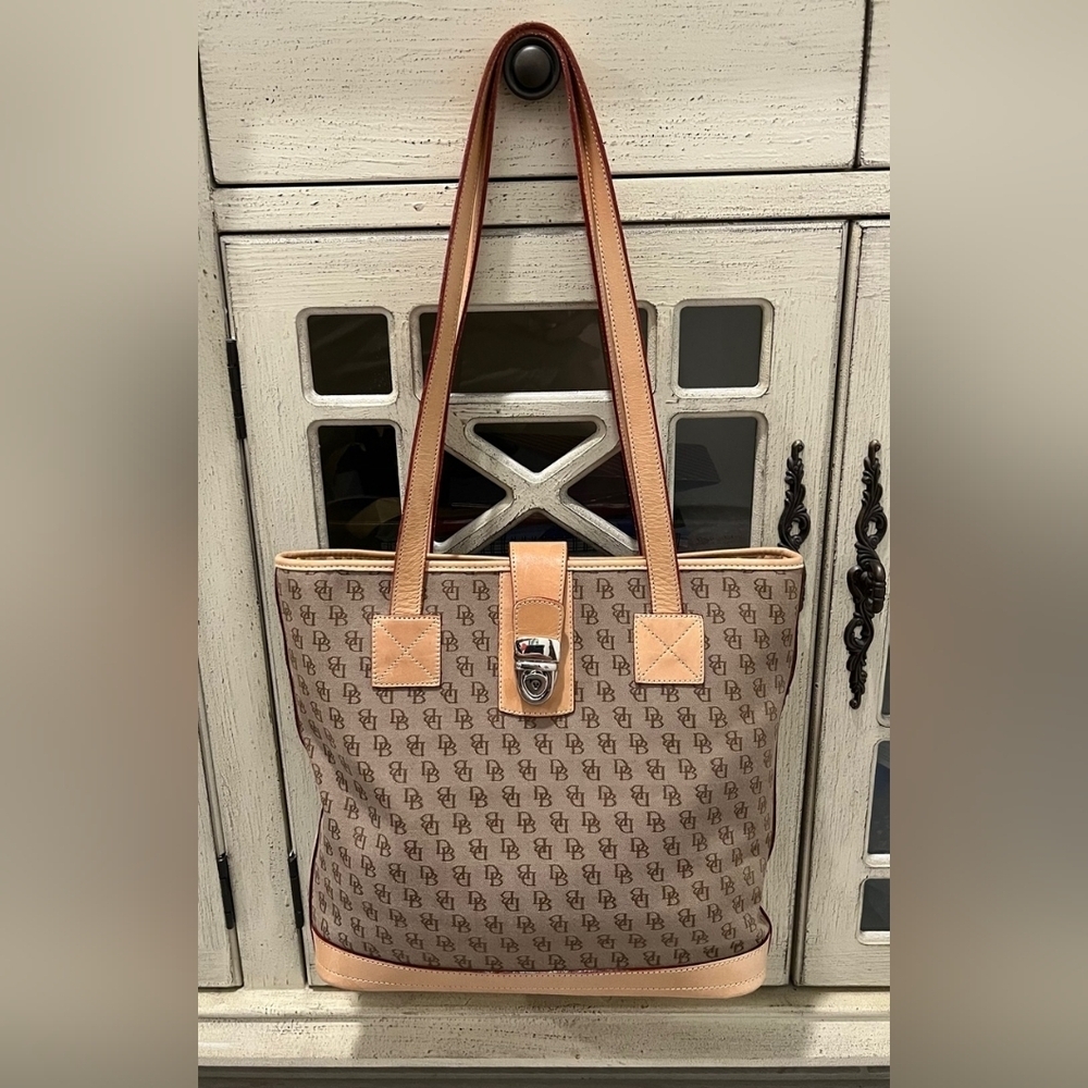 Vintage Dooney & Bourke Signature Monogram Canvas Shopper Tote Bag - EUC
